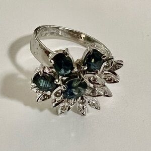 Elegant Sterling Silver Vintage Blue and Clear Gemstone Ring